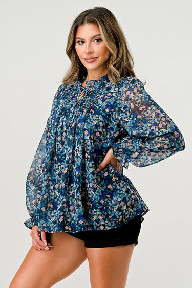 Long Sleeve Blouse with Smocked Detail